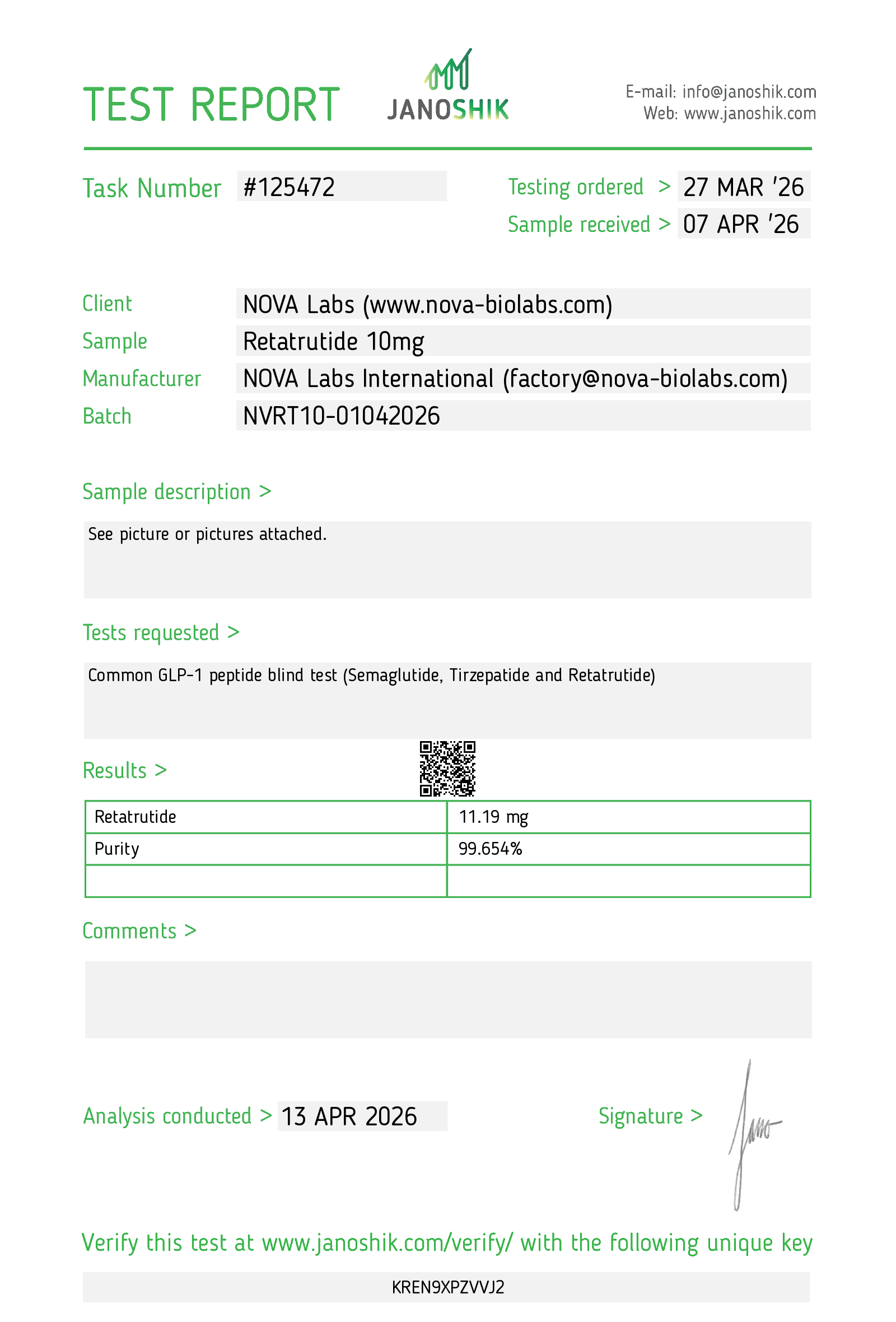 Certificate of Analysis