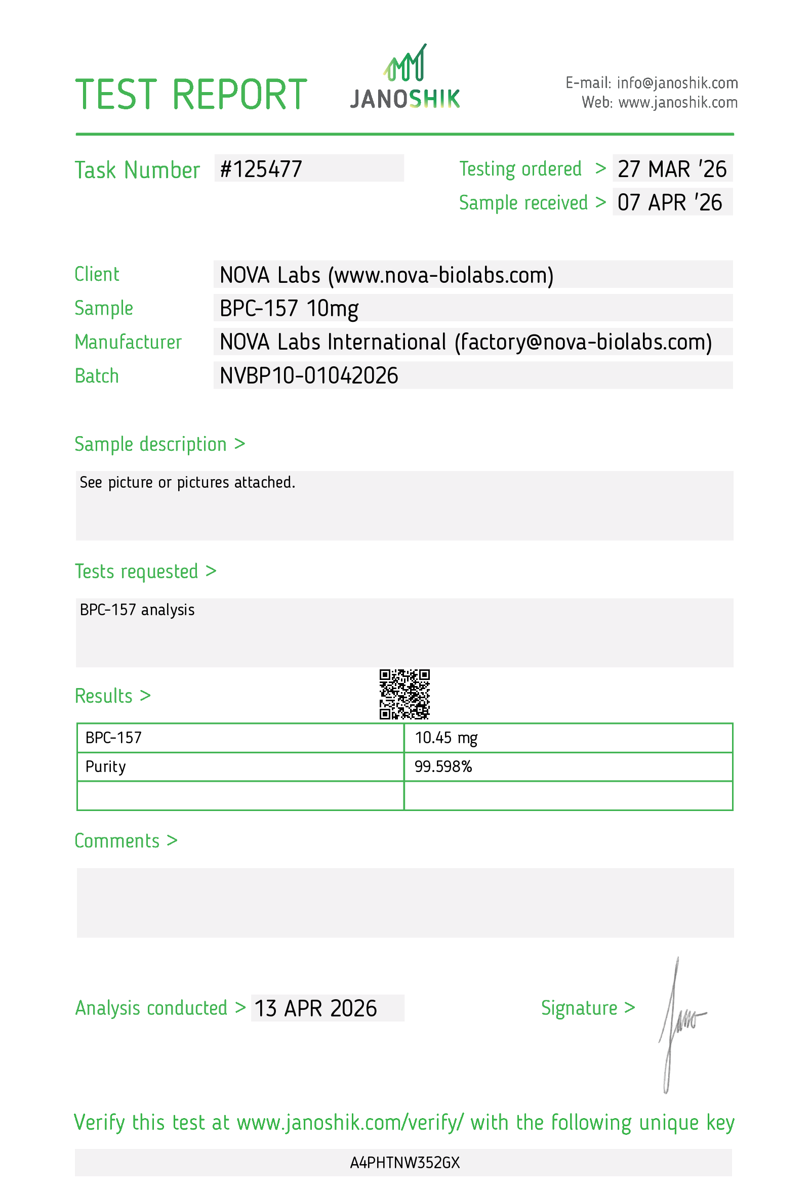 Certificate of Analysis