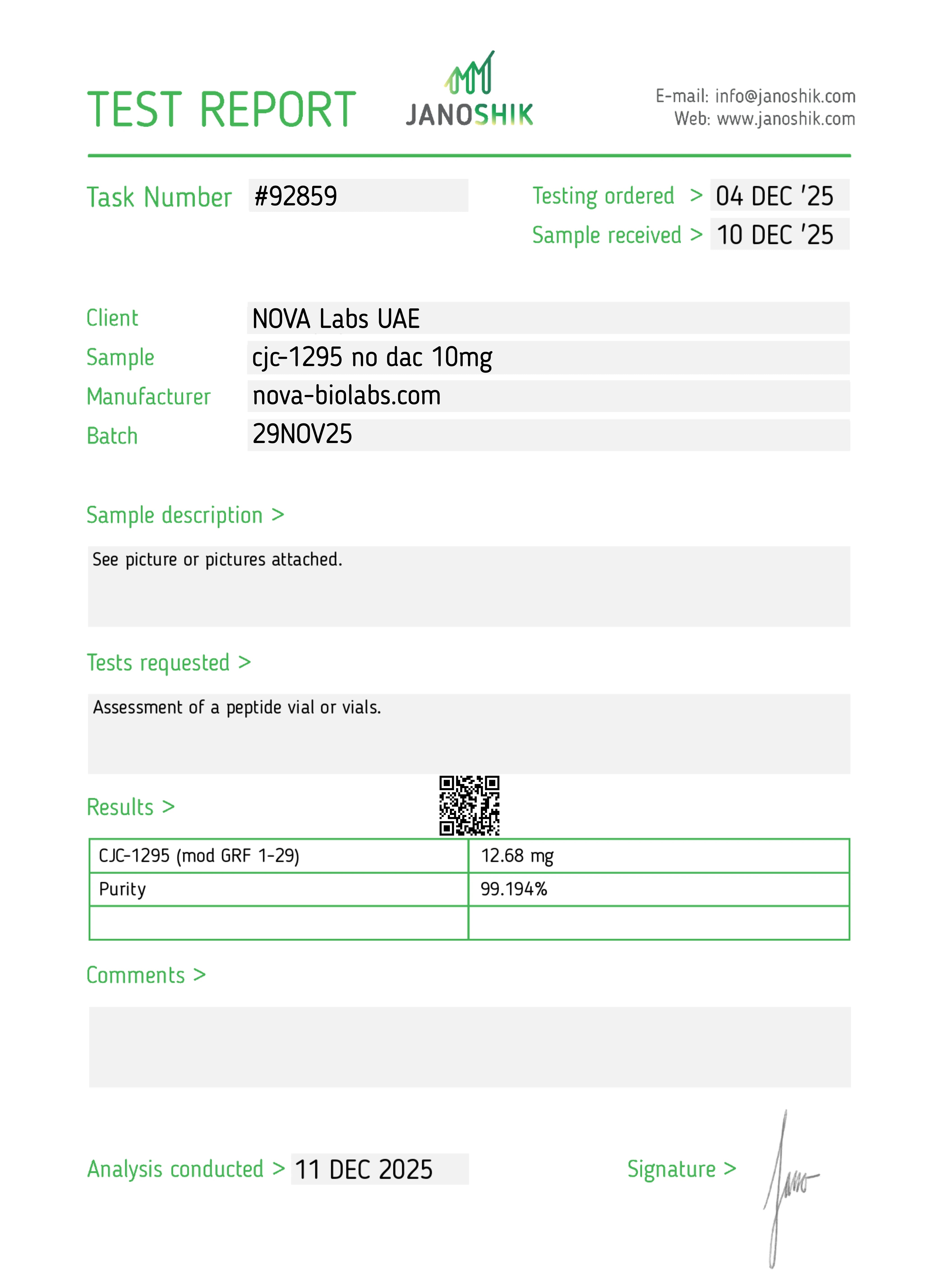 Certificate of Analysis