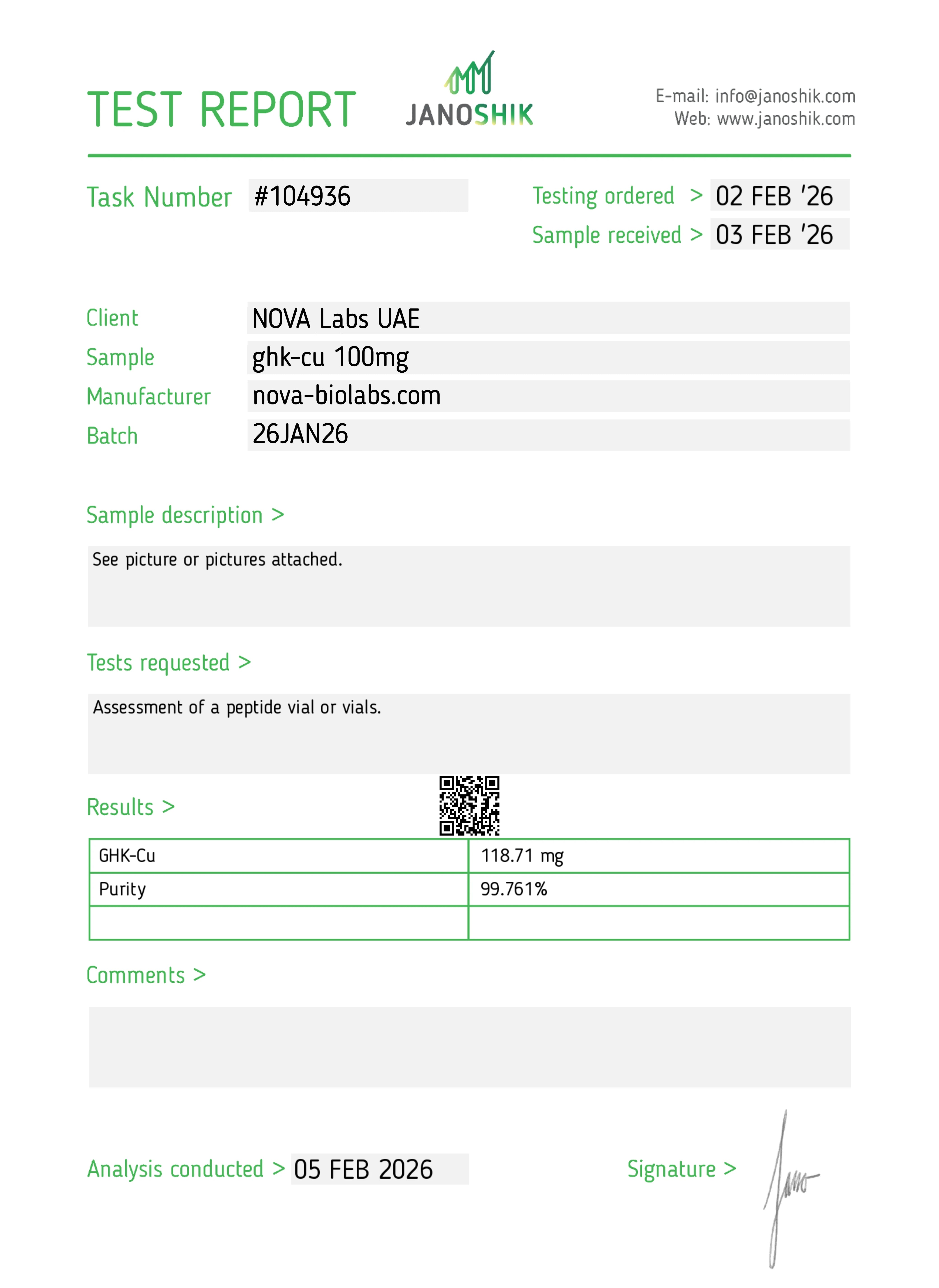 Certificate of Analysis