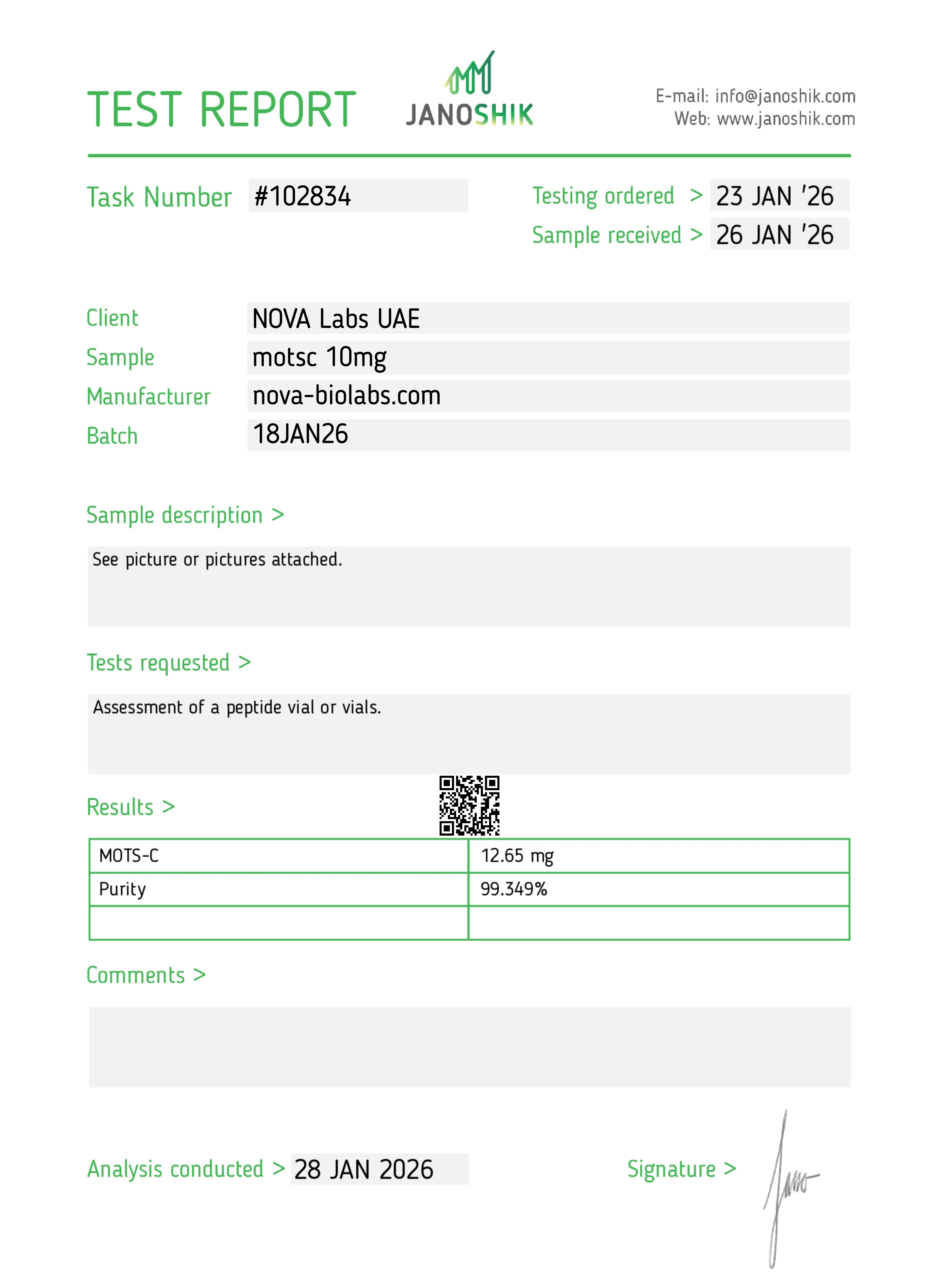 Certificate of Analysis
