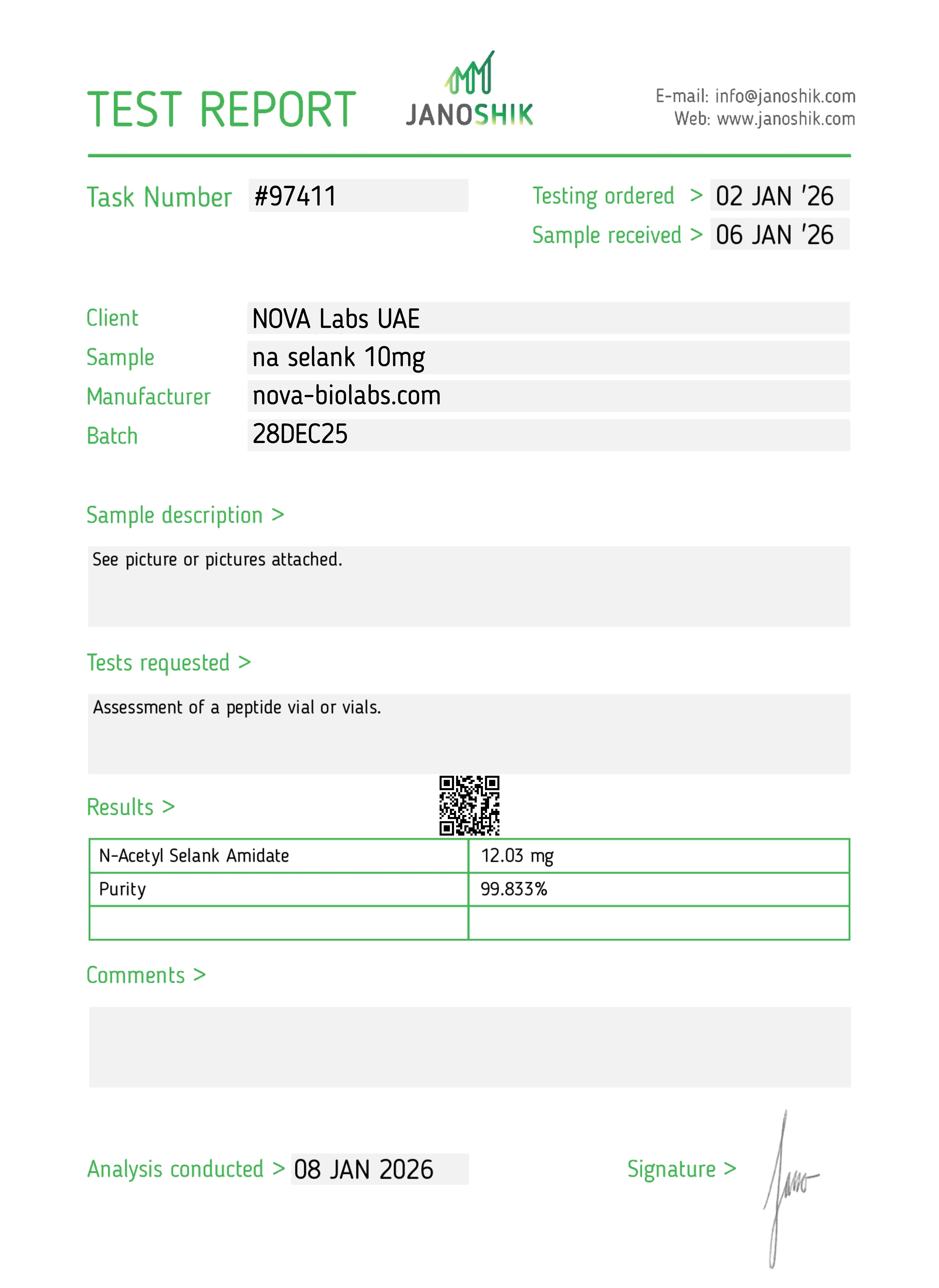 Certificate of Analysis