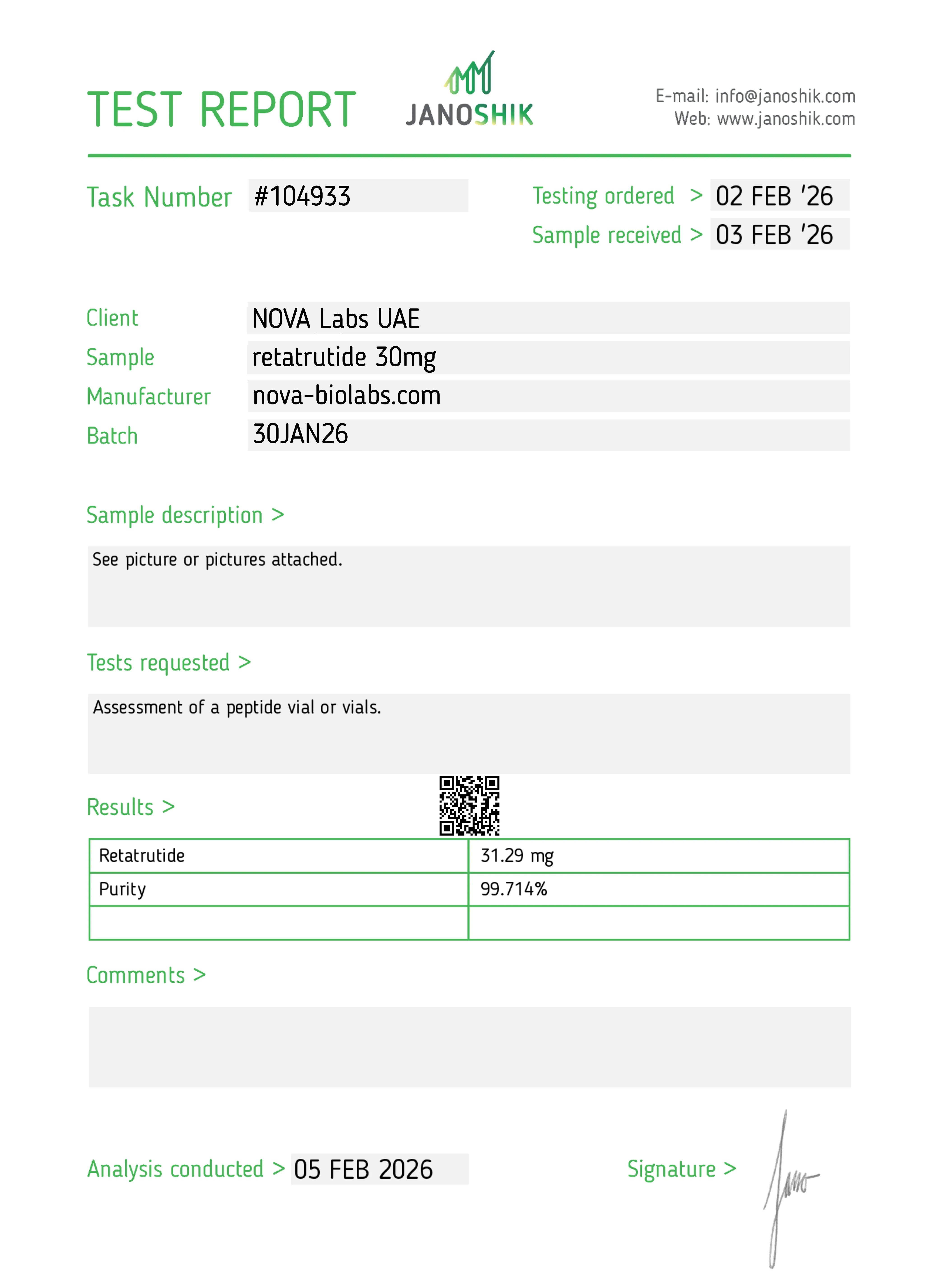 Certificate of Analysis